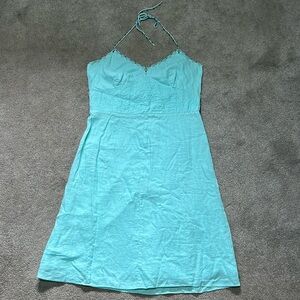 Ann Taylor 100% Linen Beaded Light Blue Halter Dress Y2K size 14
